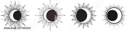 Bold line art solar eclipse with moon and sun