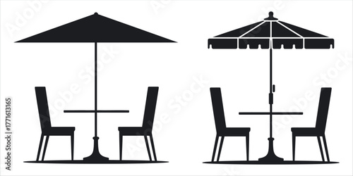 Vintage Terrace Cafe Line Icon Set. Collection of Outdoor Cafe Logo Symbols and Line Icons. Perfect vector illustrator graphics for Restaurants, Coffee Shops, Relaxation, and Hospitality branding.