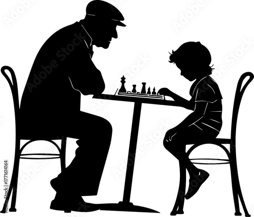 Silhouette of Two People Playing Chess – Strategic Indoor Scene in Black and White