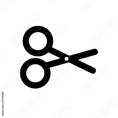 Scissors simple icon isolated on white background. Black scissors graphic element. Line art style. Vector illustration