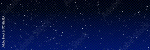 Starry night sky transparent background. Falling snow vector illustration