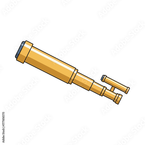 Detailed cartoon illustration of a classic golden brass monocular, a perfect symbolic tool for observation, exploration, and embarking on imaginative journeys, discovery, and adventurous quests