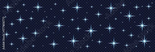 Stars night sky transparent background with blue sparkle vector
