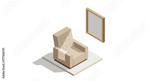 Modern isometric armchair and frame in minimalist interior design