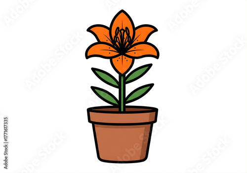 Blooming Beauty: Vibrant orange flower in a terracotta pot, a symbol of growth, serenity and life's gentle embrace.