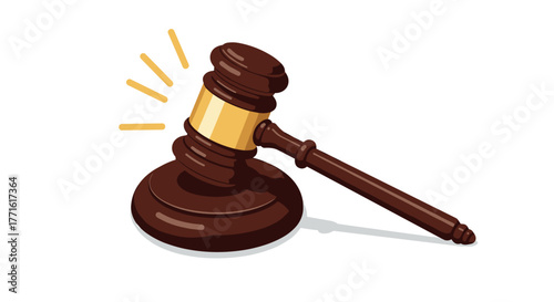 Gavel with sound effect symbol on white background
