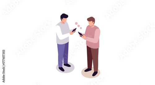 Isometric people engaging with smartphones for communication and connectivity