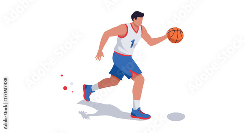 Dynamic basketball player dribbling in motion capture art style