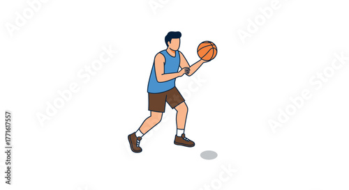 Flat style basketball player dribbling in action pose illustration