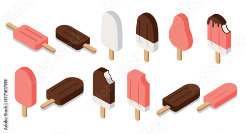 Colorful isometric ice cream bars pattern - summer sweet treats design
