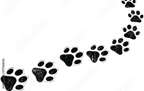 Black Grunge Paw Print Trail Vector Illustration
