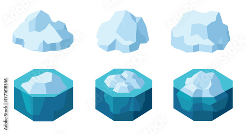 Stylized floating icebergs in hexagonal water bodies