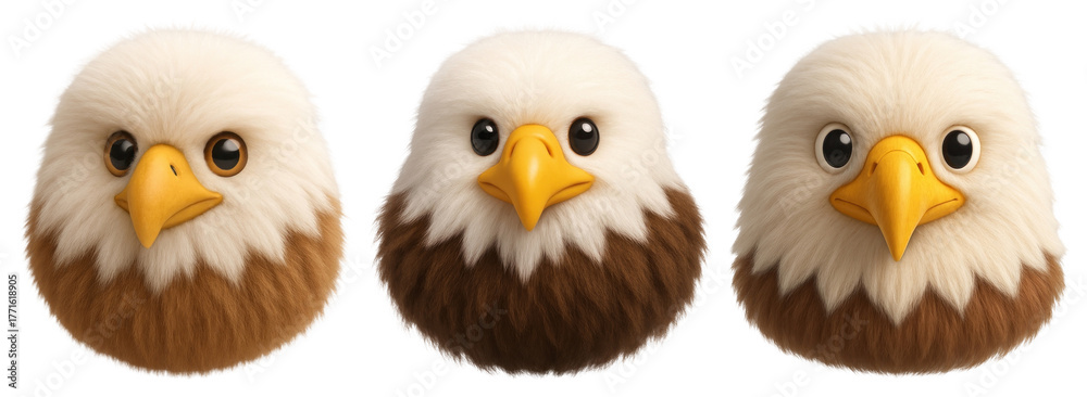Fototapeta premium PNG Cute fluffy eagle heads, element set on transparent background