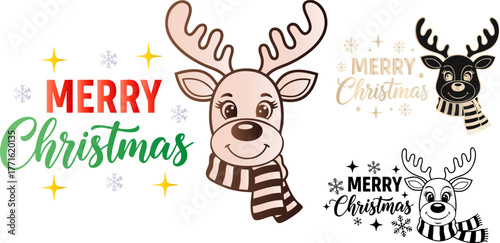 Festive christmas reindeer designs with merry christmas greetings and winter cheer