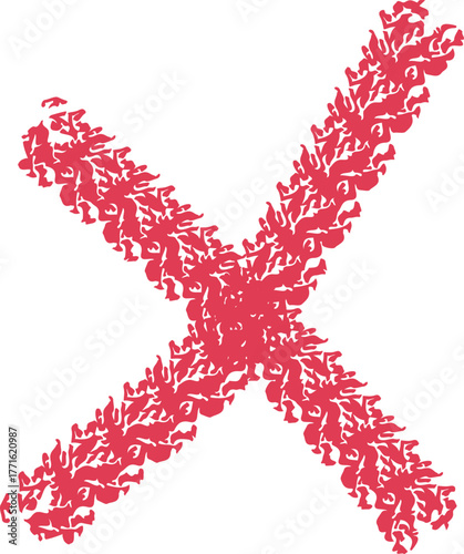 Hand drawn red cross mark symbol with a textured crayon or chalk effect on a white background