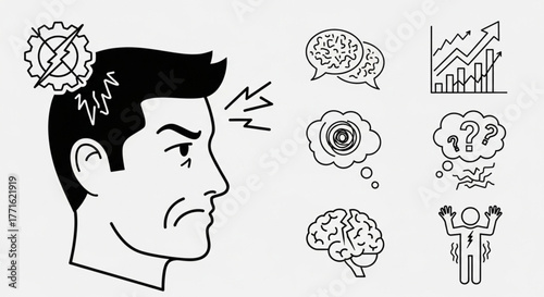 Stress Line Icons Set – Mental Health, Negative Emotions, and Frustration Vector Outline Icons