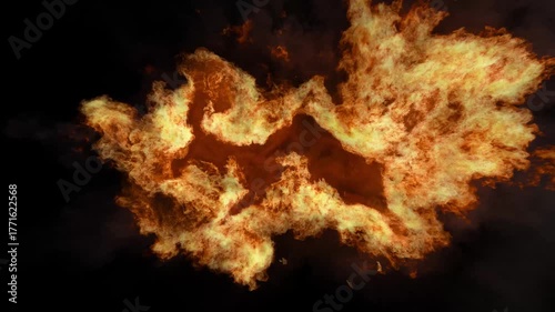 An expanding flame. A pulsating fiery cloud. Animated fire with smoke.