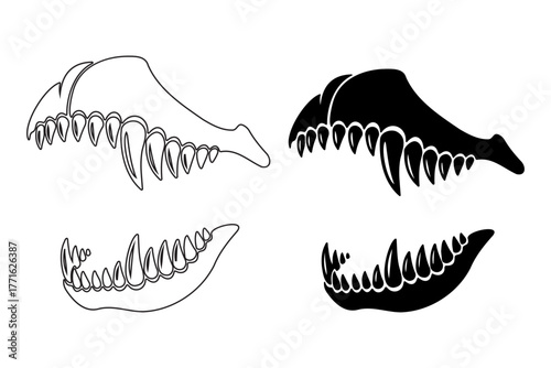 Dinosaur Jaw Bones Set - Prehistoric Fossil Skeletons	