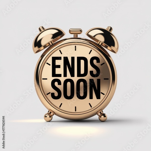 Photorealistic 3D Gold Twin-Bell Alarm Clock 'ENDS SOON' — Sale Banner