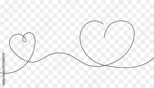 Heart and love in continuous one line drawing illustration