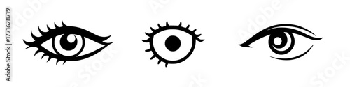 a collection of stylized eye designs in black and white. Silhouette of eye. Vector stock.