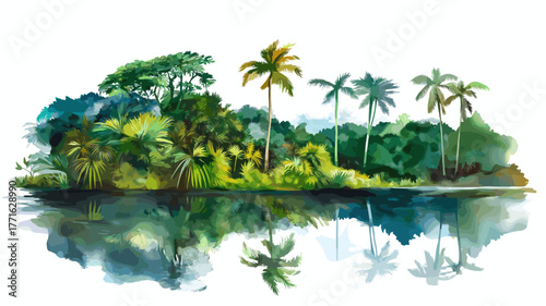 Cuyabeno Wildlife Reserve. Cuyabeno Wildlife Reserve hand drawn watercolor illustration