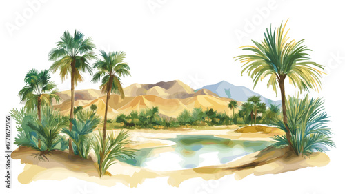 Huacachina Oasis. Huacachina Oasis hand drawn watercolor illustration