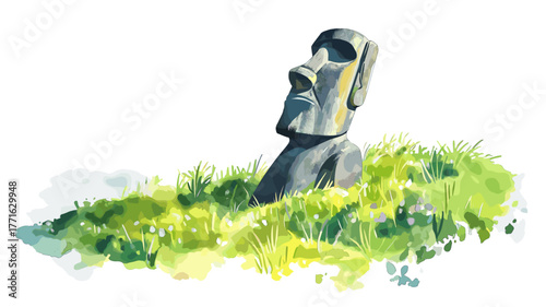 Rano Raraku. Rano Raraku hand drawn watercolor illustration