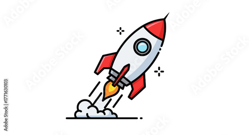 A cartoon rocket taking off into space against a transparent background, symbolizing progress and aspiration, hope, and achievement.