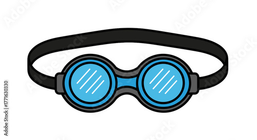 Goggles with black strap and light blue lenses for swimming or safety eye protection, essential for clear underwater vision.