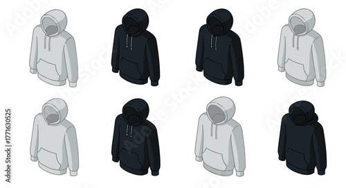 Isometric hoodie collection in various colors and styles