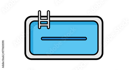 A swimming pool icon features a rectangular shape, blue water, and a ladder on the side, set against a transparent background.