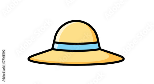 A stylish sun hat with a light blue ribbon, perfect for shading from the sun and providing a touch of summer fashion.