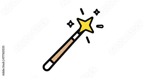 A whimsical golden wand with magical sparkles conjures dreams, creativity, and imaginative playfulness.