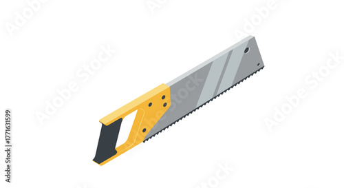 Isometric hand saw tool with yellow handle on clean white background