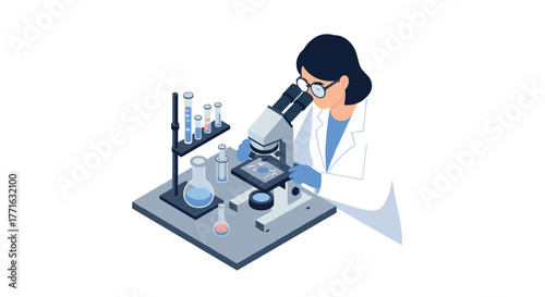 Scientist observing sample microscope laboratory experiment analysis