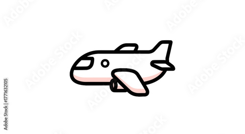 Stylized illustration of a plane with a simple design featuring black outlines and a light shade of pink fill.