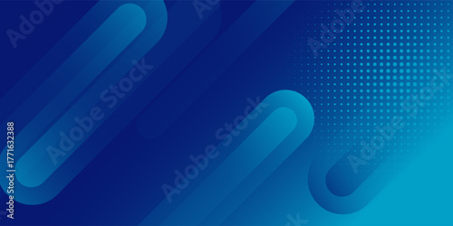 Modern dark blue abstract horizontal banner background with glowing geometric lines, elegant gradient light effect, futuristic vector design suitable for business cover, brochure, flyer,  presentation