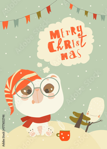 Cute Polar Bear celebrating Christmas