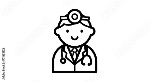 Illustration of a kind doctor wearing a stethoscope and a head mirror, ready to provide the best care to his patients.
