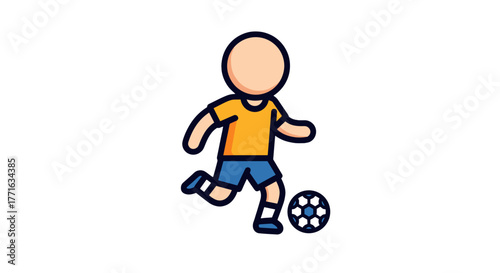 A young soccer player is actively engaged, focused on skillfully maneuvering the soccer ball forward with great energy.