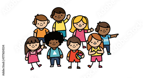 A charming illustration showcases a group of diverse children, each with a unique expression and style, celebrating diversity.