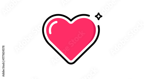 Vibrant pink heart icon against a stark transparent background, symbolizing love and affection with a touch of sparkle.