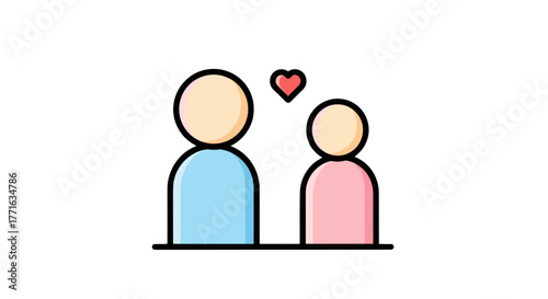 A couple icon with a man and woman standing next to each other under a heart, symbolizing love and togetherness.