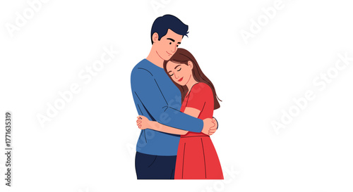 Loving couple embrace each other with affection.