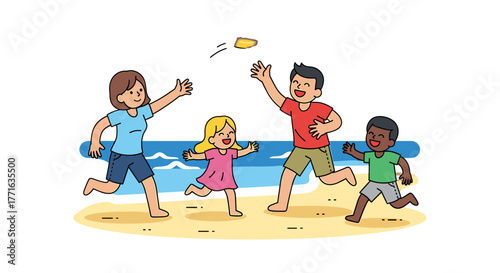 Family playing at the beach.