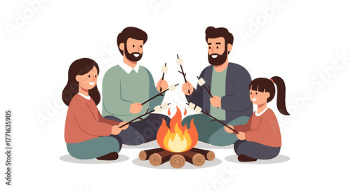 Family enjoying campfire