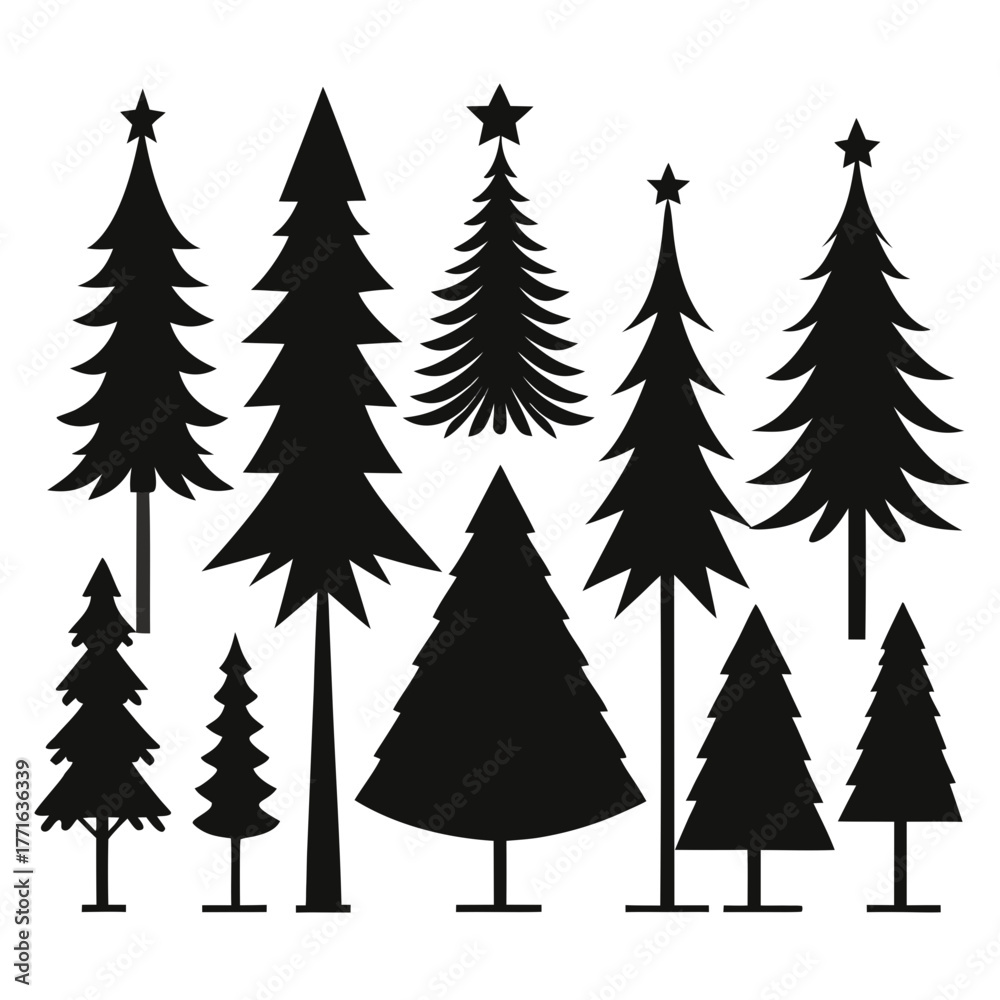 Fototapeta premium Collection of christmas tree silhouettes for holiday