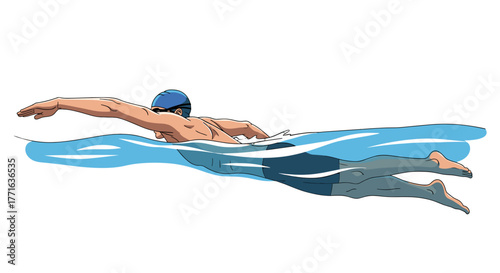 Swimming in the water.