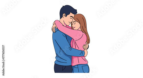 Couple hugging each other closely.